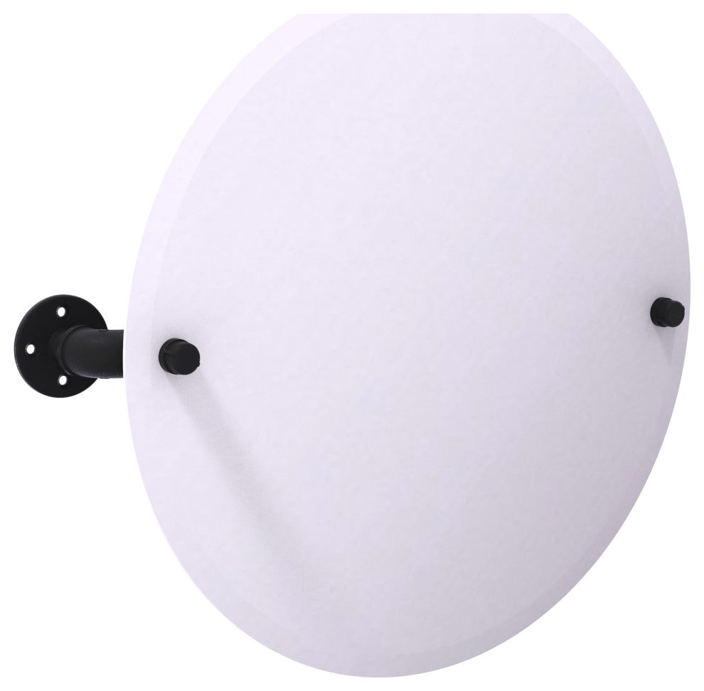 Pipeline Frameless Round Wall Mounted Tilt Mirror, Matte Black