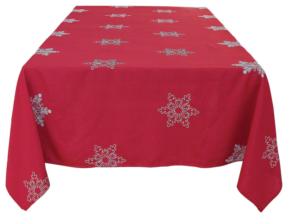 Snowy Noel Embroidered Snowflake Christmas Tablecloth, 60"x84"