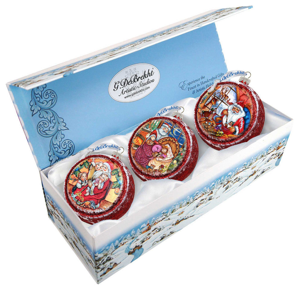 Christmas With Santa Glass Ornament Set of 3 Christmas Decor