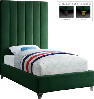 Via Velvet Upholstered Bed, Green, Twin