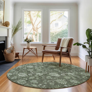 Premium Machine Washable Mayfield AMF680 Olive 8' x 8' Round Rug