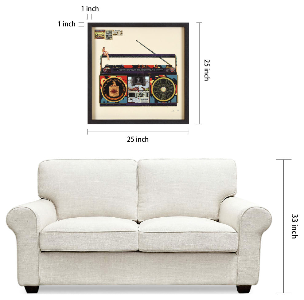 "Cia Boombox"Dimensional Collage, Under Glass, A Shadow Box Frame
