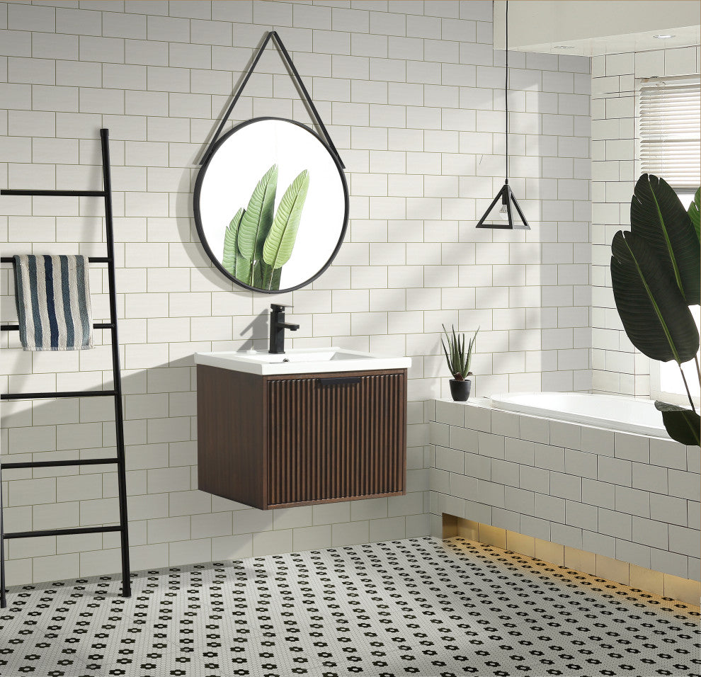 Ari Kitchen and Bath San Diego Bath Vanity, Walnut, 24", Single Sink, Floating