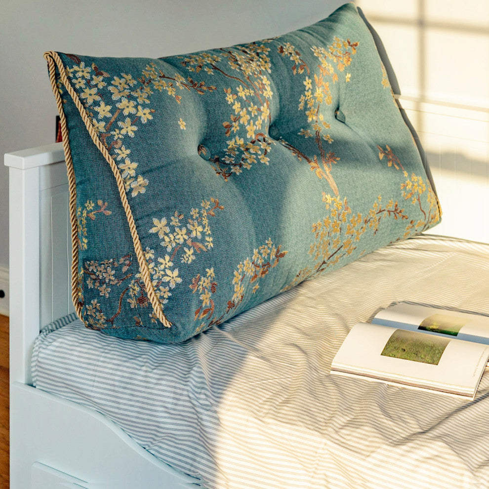 WOWMAX Wedge Reading Pillow Floral Pattern Headboard Cushion for Twin Bed