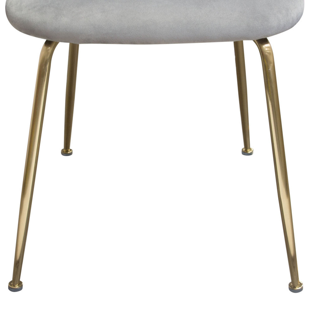 Lilly 2 Dining Chairs With Gold Metal Legs, Gray Velvet