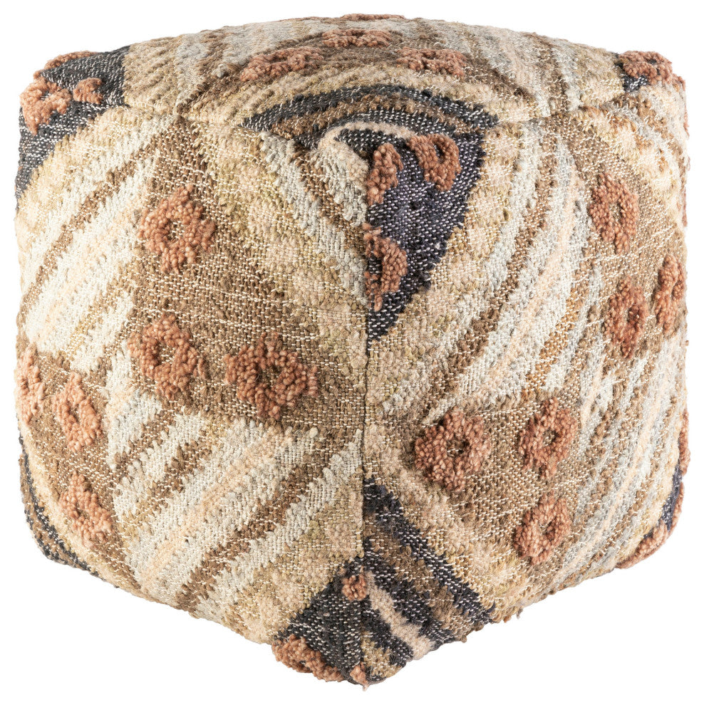 Surya Luanda Dark Brown Pouf 18"H X 18"W X 18"D