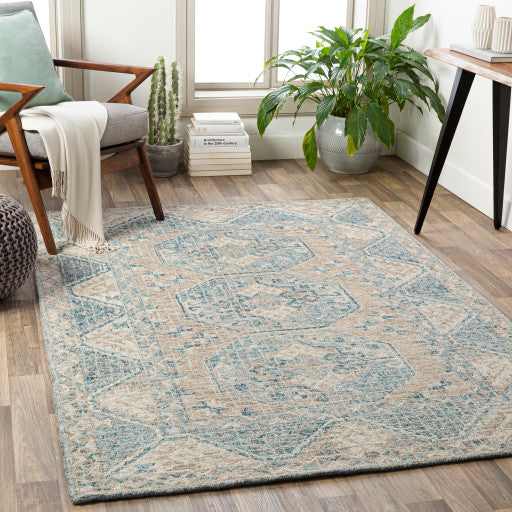 Surya Panipat PNP-2311 8'x10' Rug, Navy/Camel/Beige/Medium Gray/Aqua