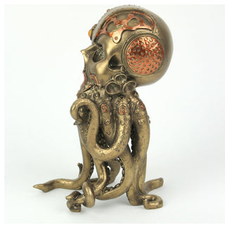 Bronze / Copper Finished Steampunk Human Skull / Octopus Fantasy Tabletop Statu