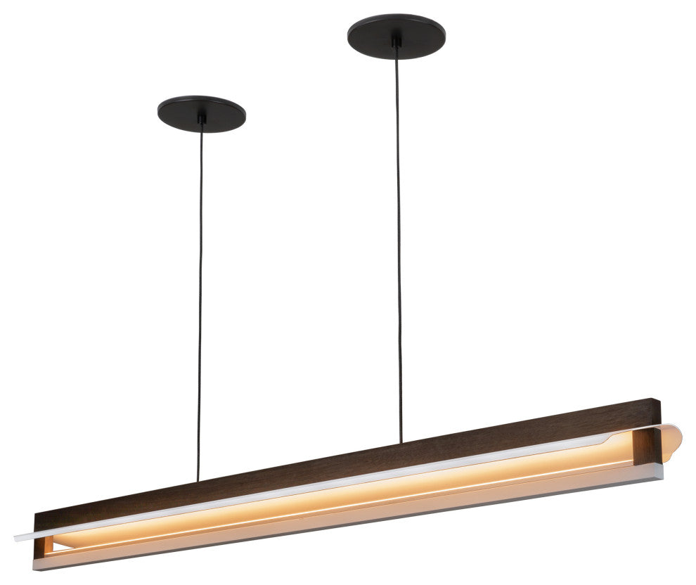 Nubis Linear Pendant, Dark Stained Walnut, Black Canopy, Split Canopy, LED, 3500k