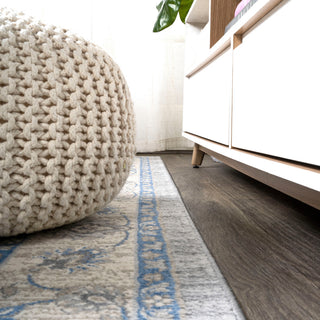 Modern Persian Moroccan Gray/Blue 6' Round Area Rug