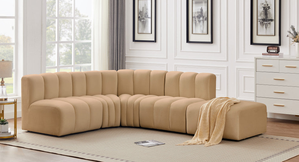 Arc Velvet Upholstered 5-Pc. L-Shaped Modular Sectional, Camel