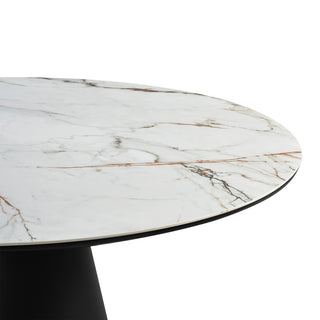 Knox Round Dining Table With Stone Top and Black Metal Base