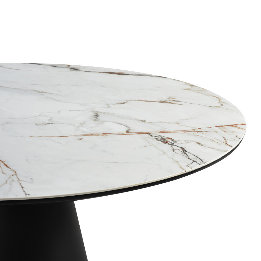 Knox Round Dining Table With Stone Top and Black Metal Base