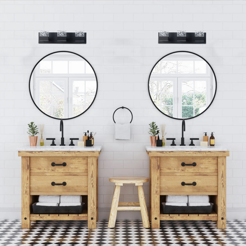 3-Light Vintage Shaped Glass Wall Light Bathroom Vanity Lighting Fixture, Black