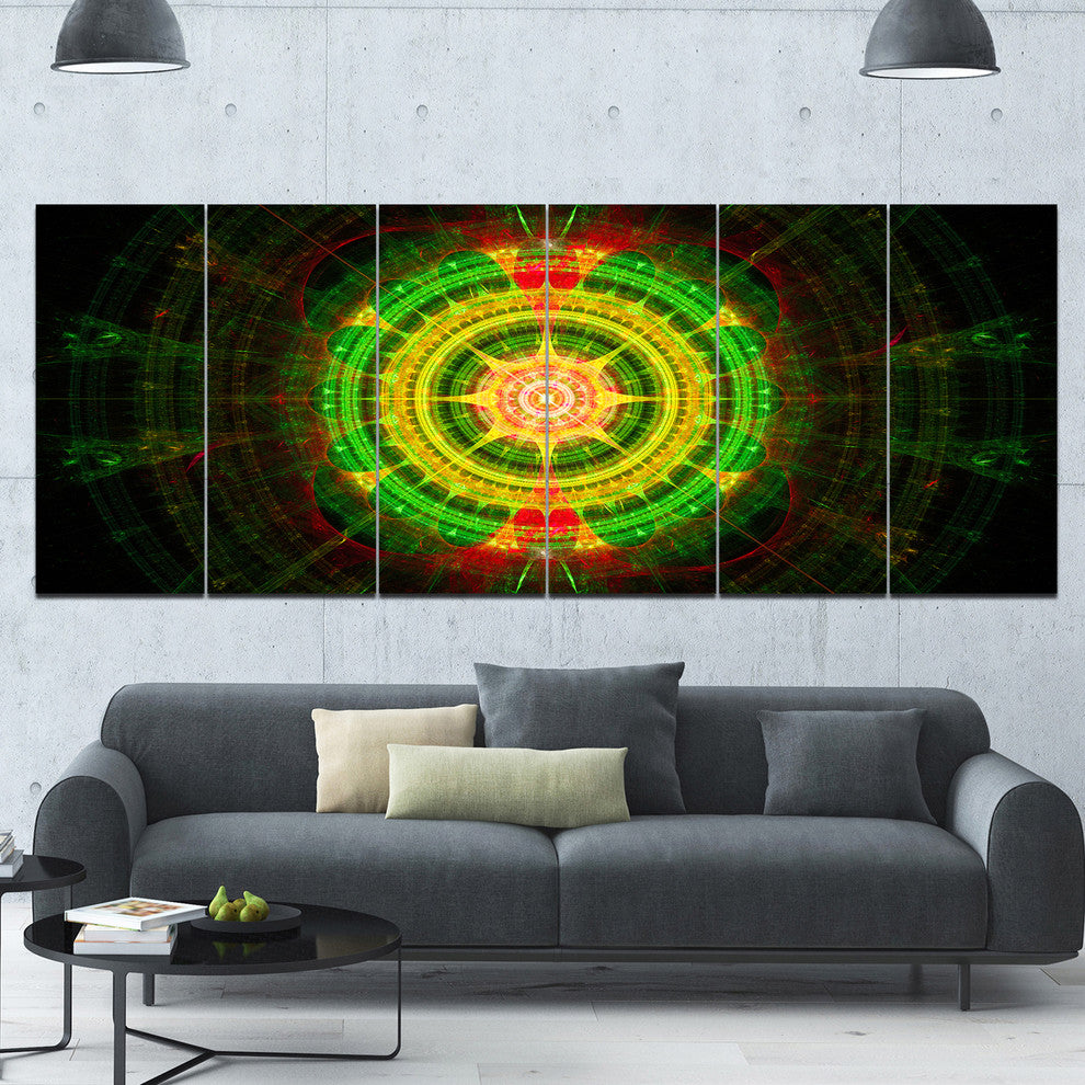 Bright Green Fractal Sphere, Abstract Wall Art Canvas, 70"x28", 6 Panels