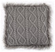 Cable Knit Mongolian Fur Throw Pillow, 18"x18", 1 Piece, Gray
