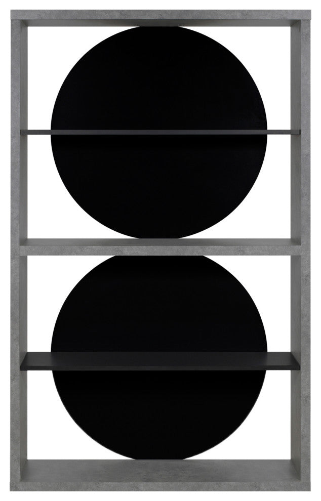 Zero Contemporary Unique Wood Book Shelf Display, Faux-Concrete/Pure Black