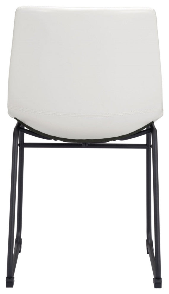 Dining Chair, Set of 2, Faux Vinyl Leather, Distressed White, Black, Industrial