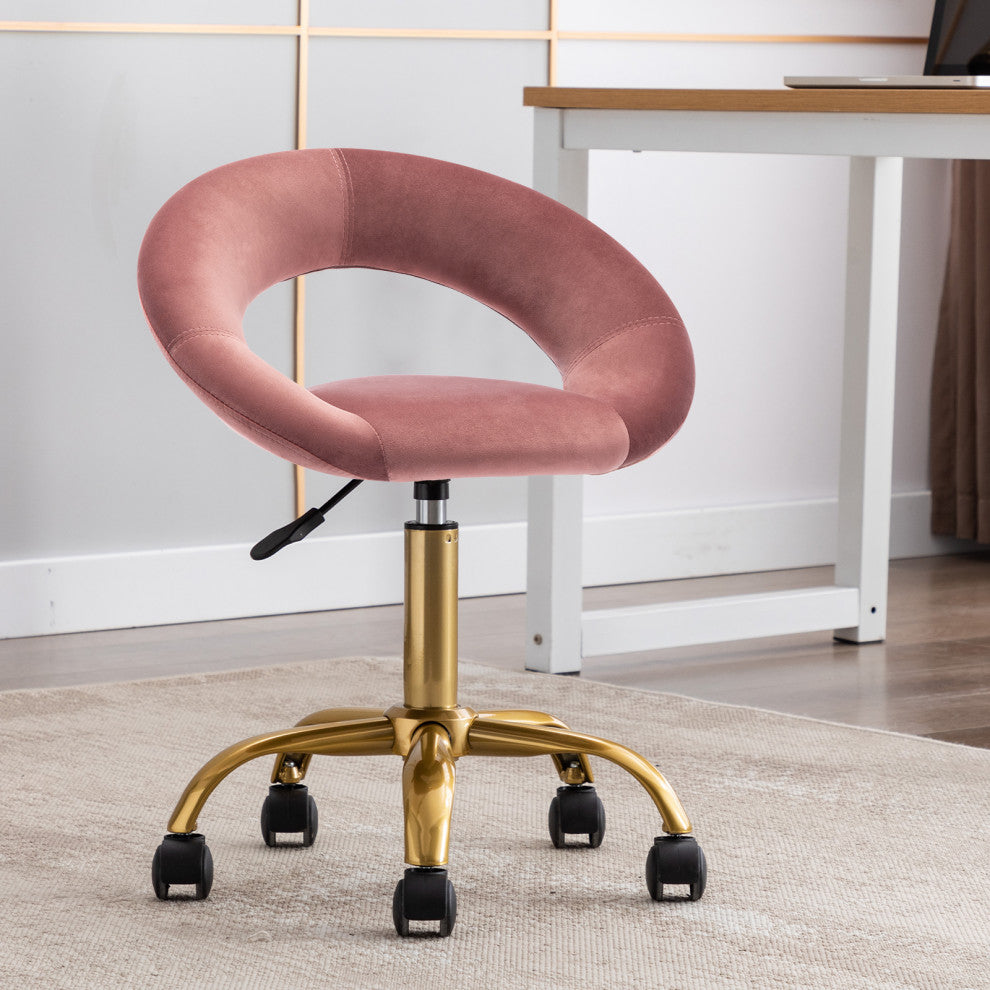 Open-Back Salon Spa Rolling Stool, Pink-Velvet