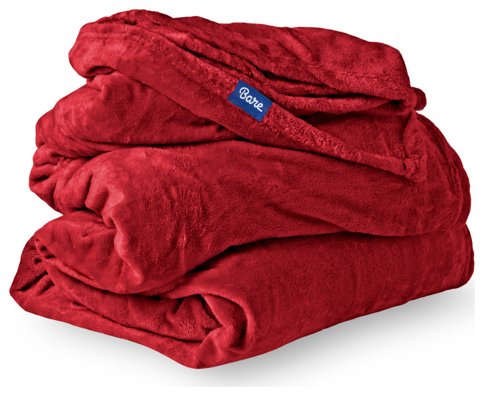 Bare Home Microplush Fleece Blanket, Red, Throw/Travel