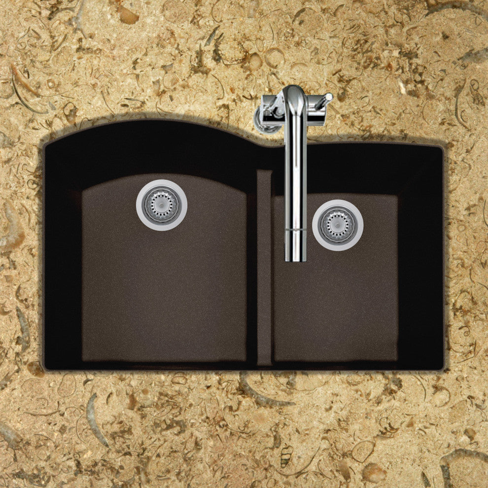 Houzer P-175U Quartztone 33" Undermount Double Basin Granite - Midnite