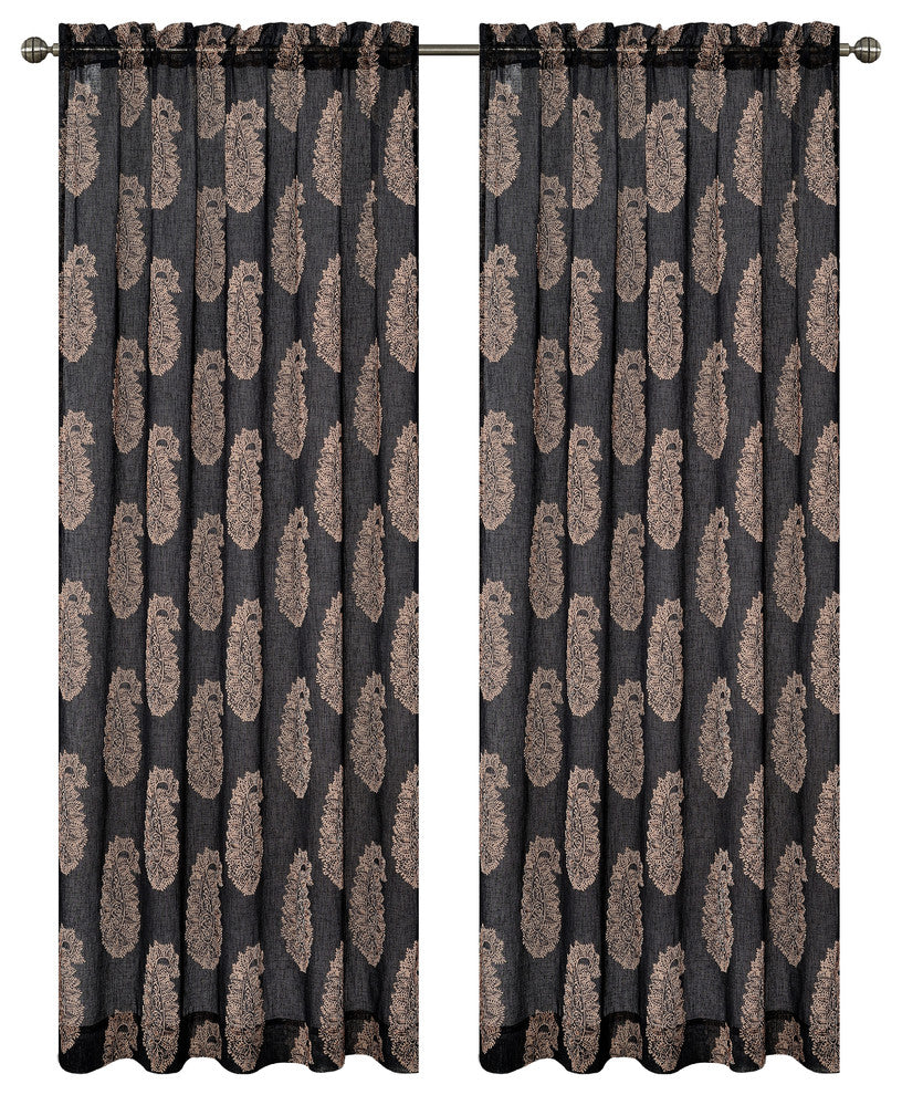 Paisley Drapery Curtain Panels, Black