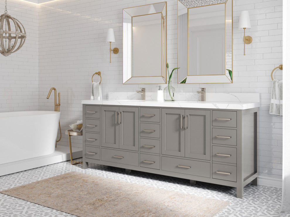 Malibu 84 Double Sink Bath Vanity in Elephant Skin Gray 2" Piatra Gray