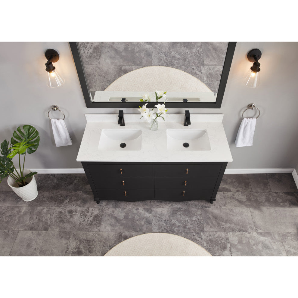 Legion Furniture WS2512 Series Bathroom Sink Vanity, Tricorn Black, 60", Artificial Stone Top, Double Sink