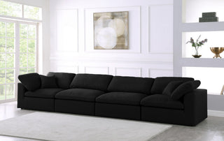 Serene Linen Textured Fabric Deluxe Comfort 4-Piece Modular Sofa, Black