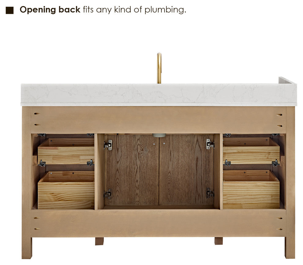 Cerrito Bathroom Vanity, Natural Oak, 60" Double, Without Mirror