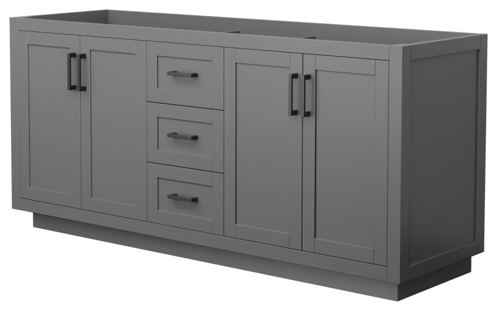 72" Double Bathroom Vanity, Dark Gray, No Countertop, No Sink, Black Trim