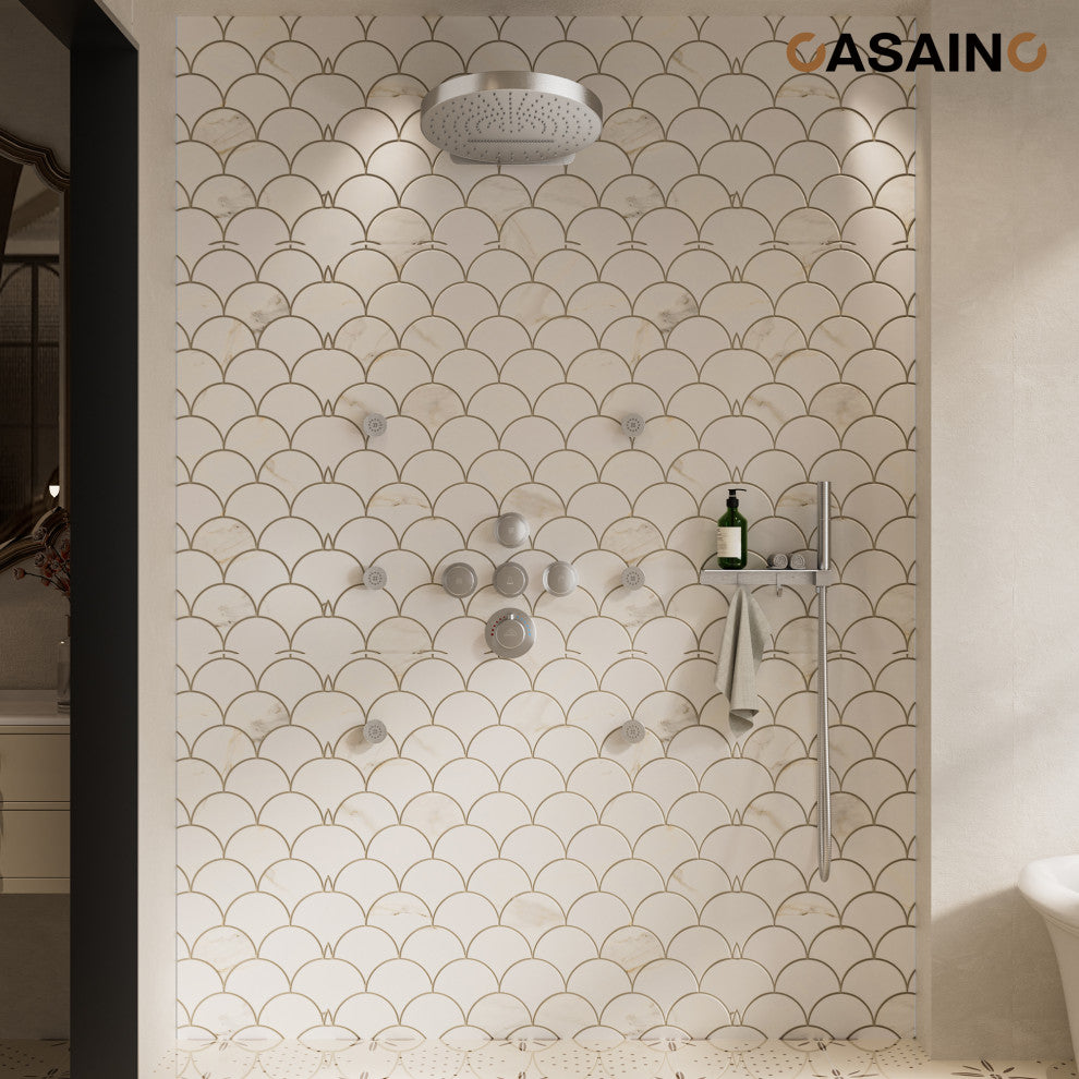 12inch Adjustable Shower Head With Shelf and Spray Gun Function, Brushed Nickel