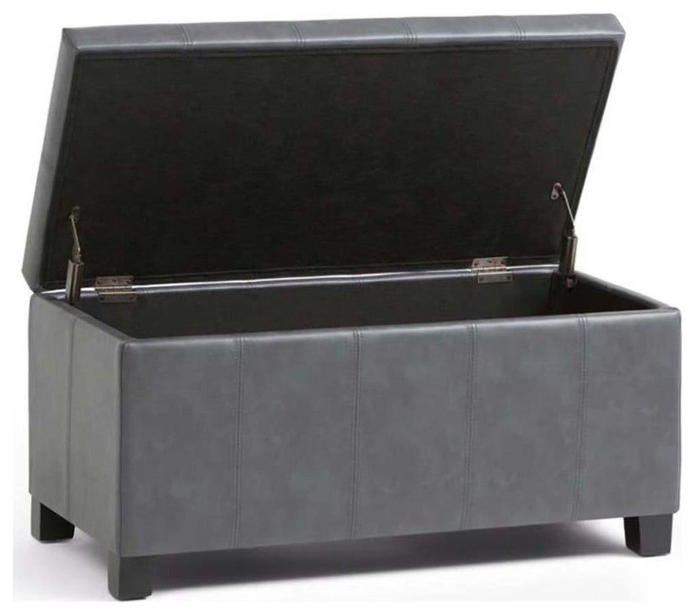 Dover 36" W Rectangle Storage Ottoman Bench in Stone Gray Faux Leather