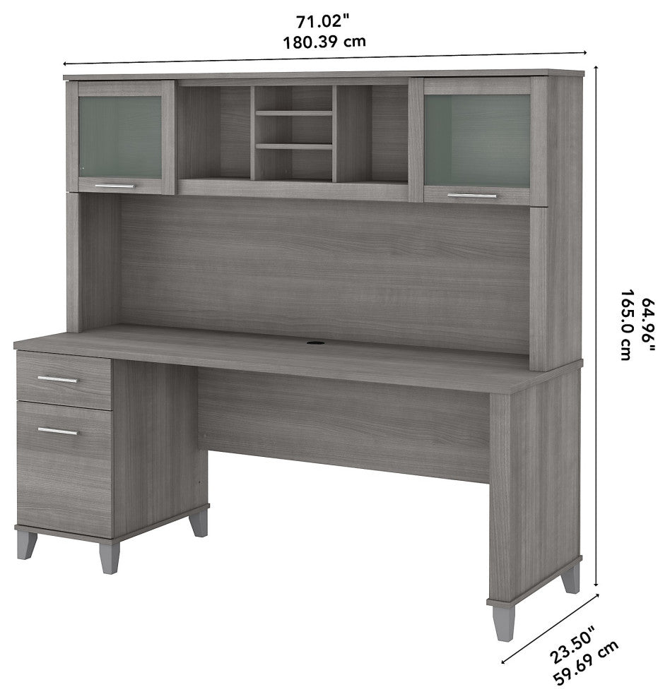 Somerset 72" Office Desk With Hutch, Platinum Gray