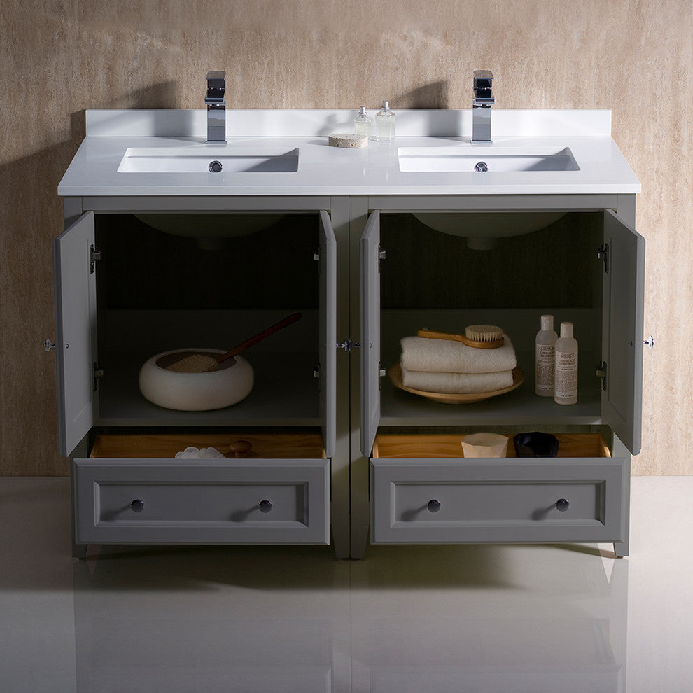 Oxford Double Sink Bathroom Cabinets With Top and Sinks, Gray, 48"