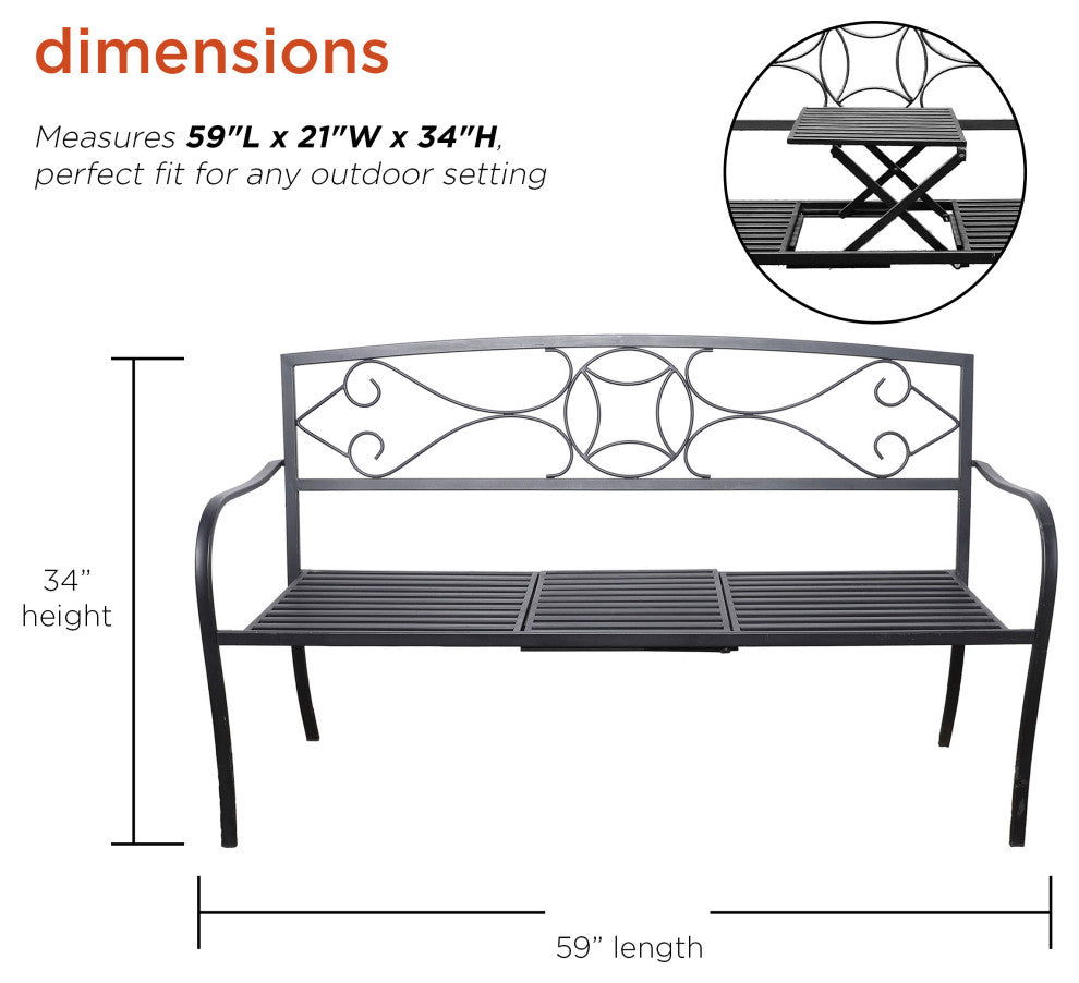 Metal Garden Bench with Retractable Table