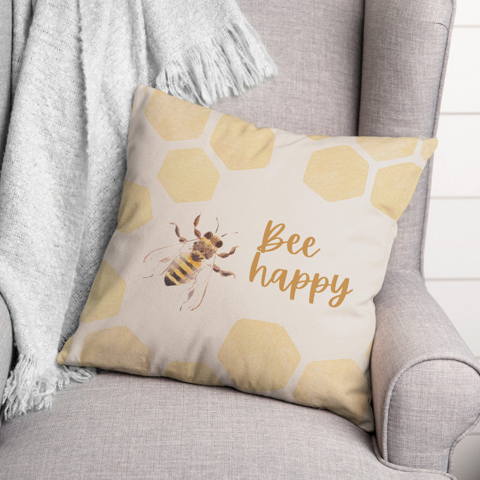 Bee Happy Watercolor Hive 4 20x20 Spun Poly Pillow