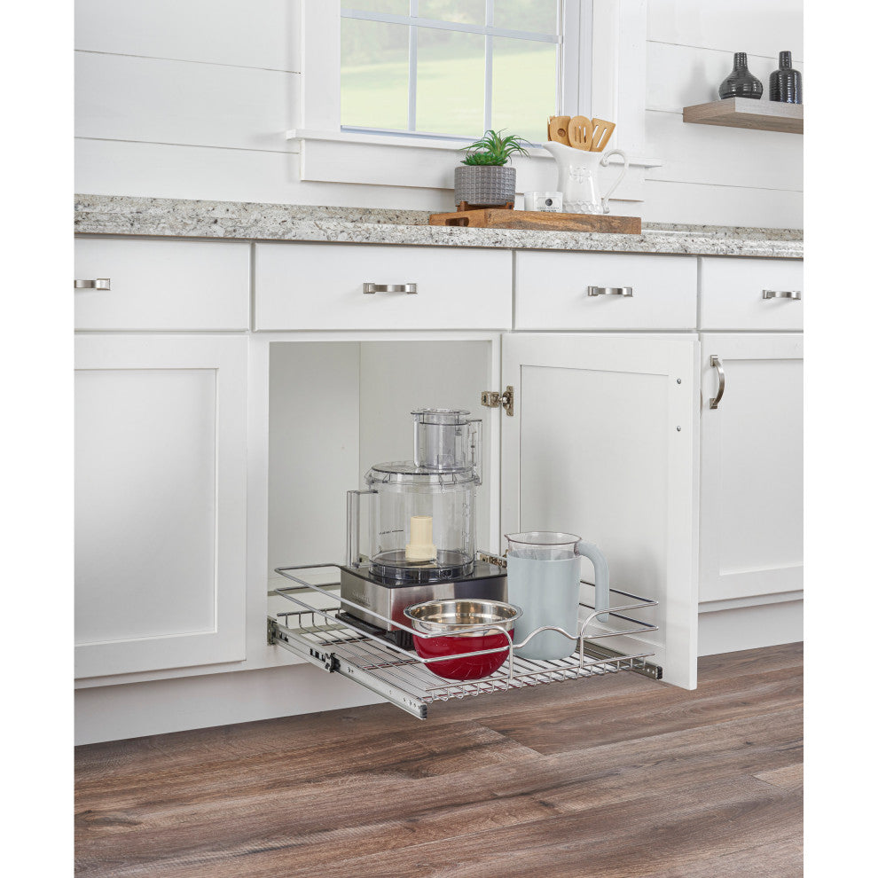 Single Tier Bottom Mount Pull Out Steel Wire Organizer, 17.75"