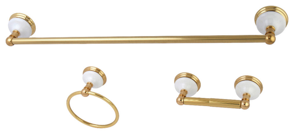 Kingston Brass 3-Piece Towel Bar Bathroom Hardware Set, Polished Brass