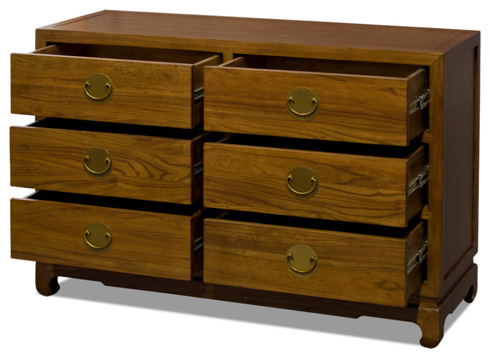 Walnut Finish Elmwood Chinese Ming Chest of Drawers