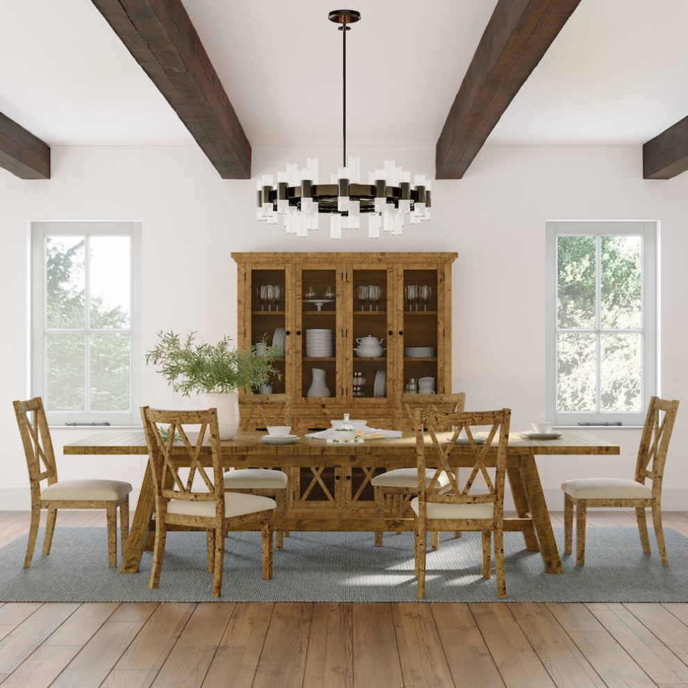 Telluride Seven Piece Rustic Farmhouse Solid Wood 127 Extendable Dining Set