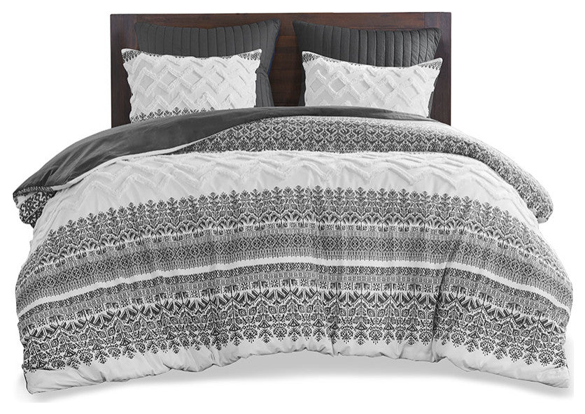 INK+IVY Mila Cotton Farmhouse 3-Piece, Gray, King/Cal King, Comforter Set