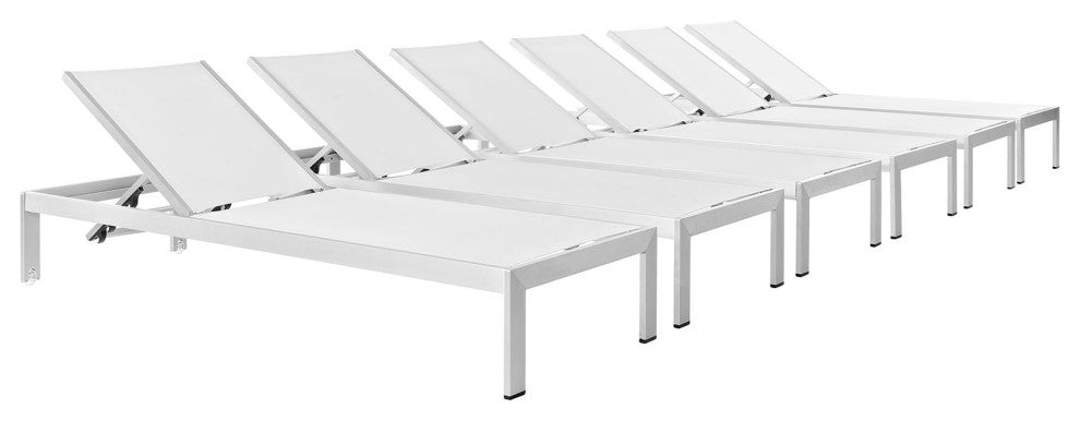 Shore Chaise Outdoor Patio Aluminum 6-Piece Set, Silver White