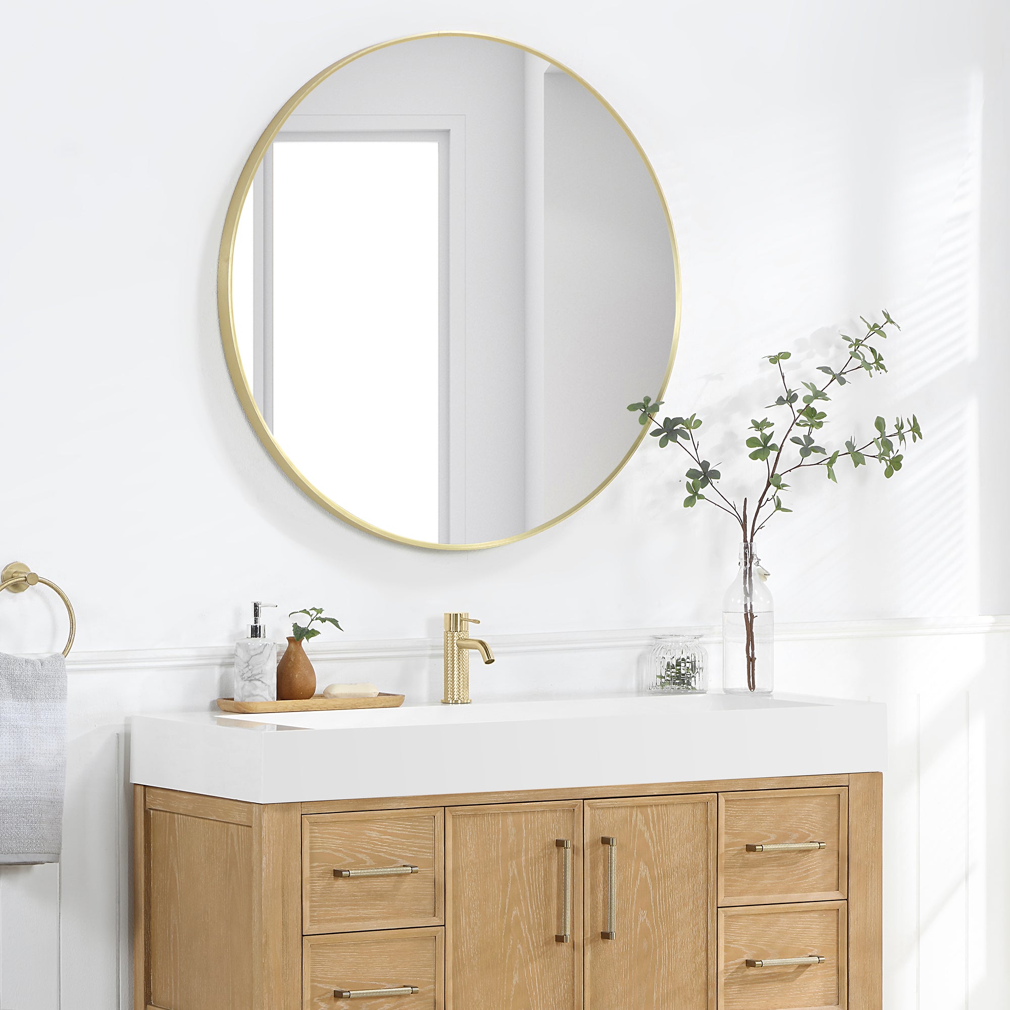 Vera Composite Granite Stone Console Bath Vanity Sink, White, 47.4"l X 19.7"w