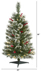3' Frosted Swiss Pine Faux Christmas Tree With 50 Clear LED Lights and Berries