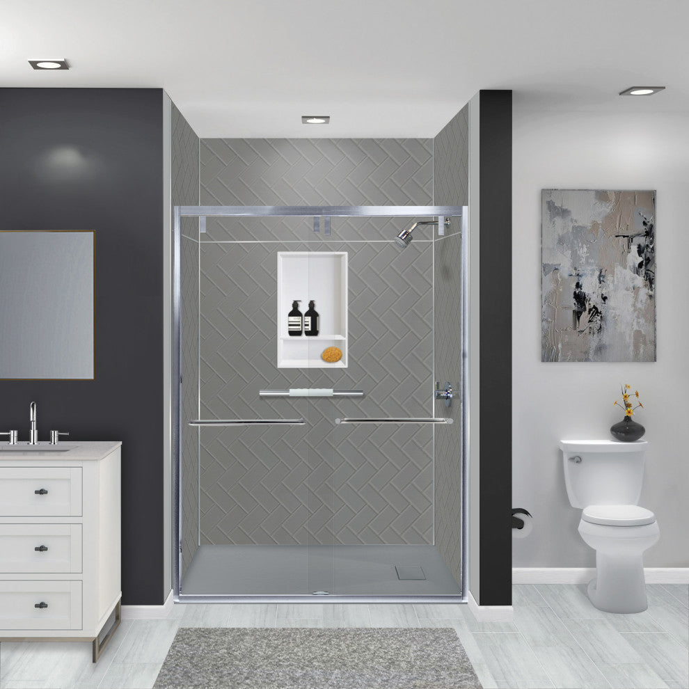 Transolid PWKX60367224-440 Prodigy 60"x36"x96" Shower Wall Kit Grey Herringbone