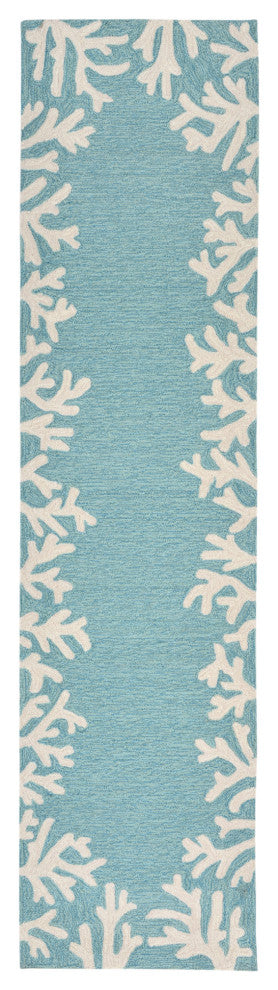 Capri Coral Border Indoor/Outdoor Rug, Aqua, 2'x5'