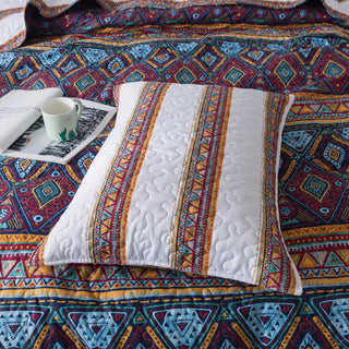 Southwestern Aztec Bohemian Desert Tribal Diamond Colorful Quilted Bedspread Set