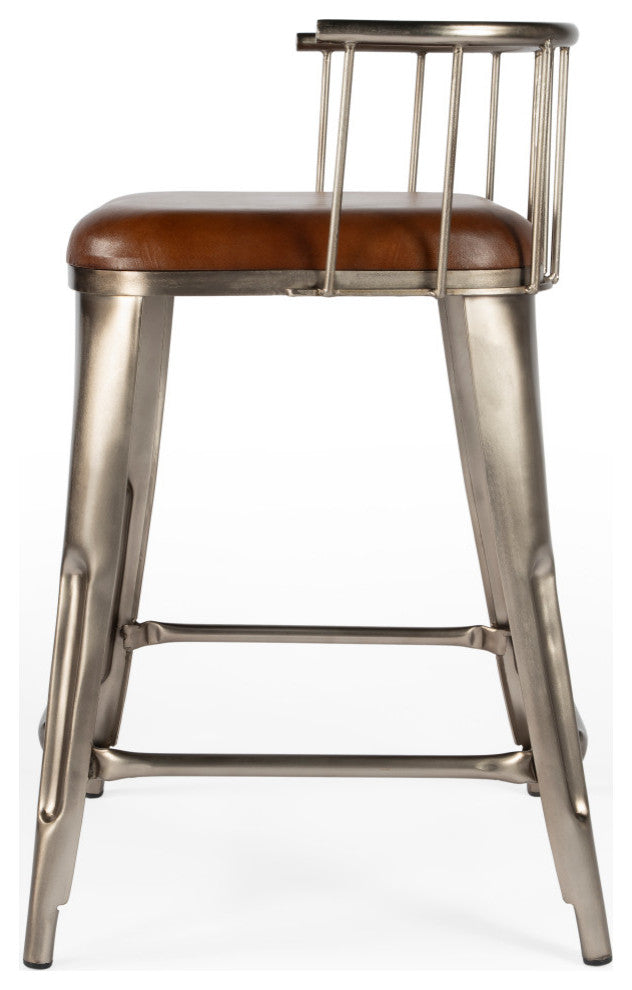 Coriander Iron & Leather Counter Stool, 5542344