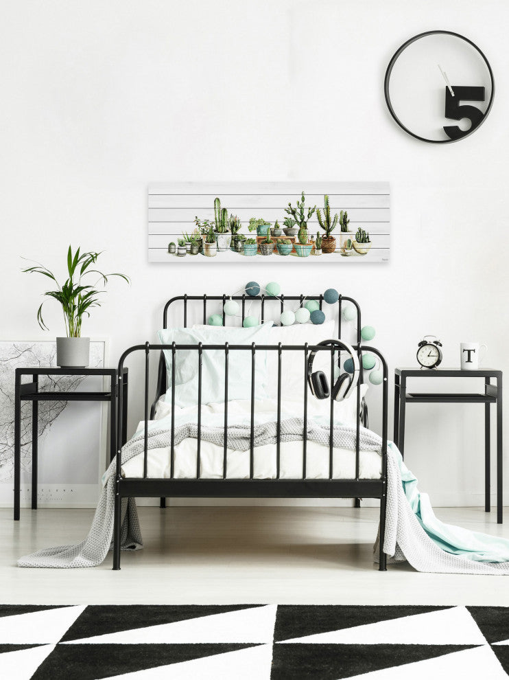 "Cactus Club" Painting Print on White Wood, 60"x20"
